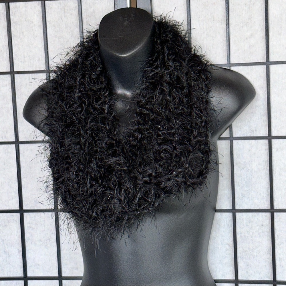 Adorable Versatile Black Infinity Fluffy Scarf - image 5